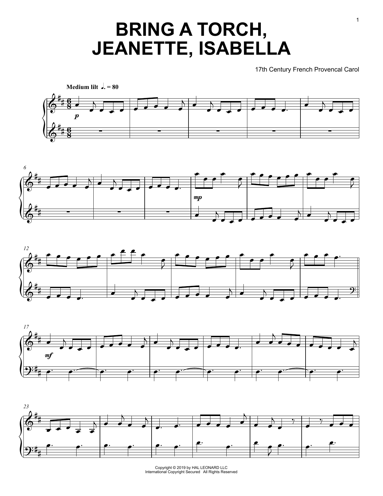 Produktgalerie: Seite 1 von 1 Bring A Torch, Jeannette, Isabella, 17th Century French Carol, Klavier