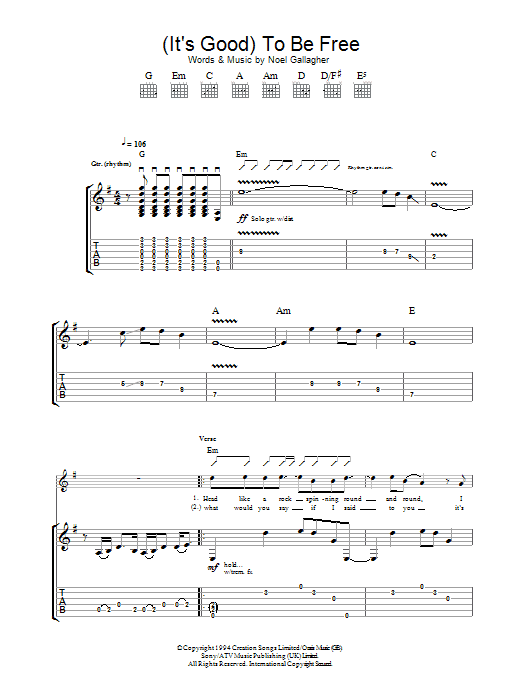 Produktgalerie: Seite 1 von 1 (It's Good) To Be Free, Oasis, Gitarre