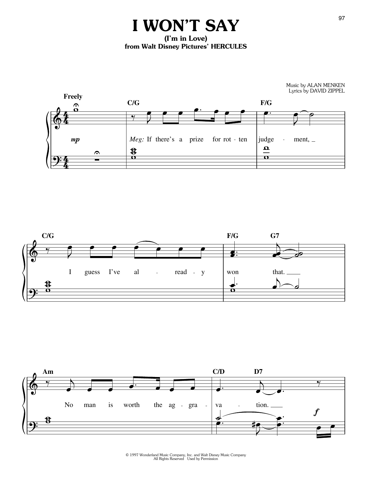 Produktbild zu: I Won't Say (I'm In Love) (from Hercules)