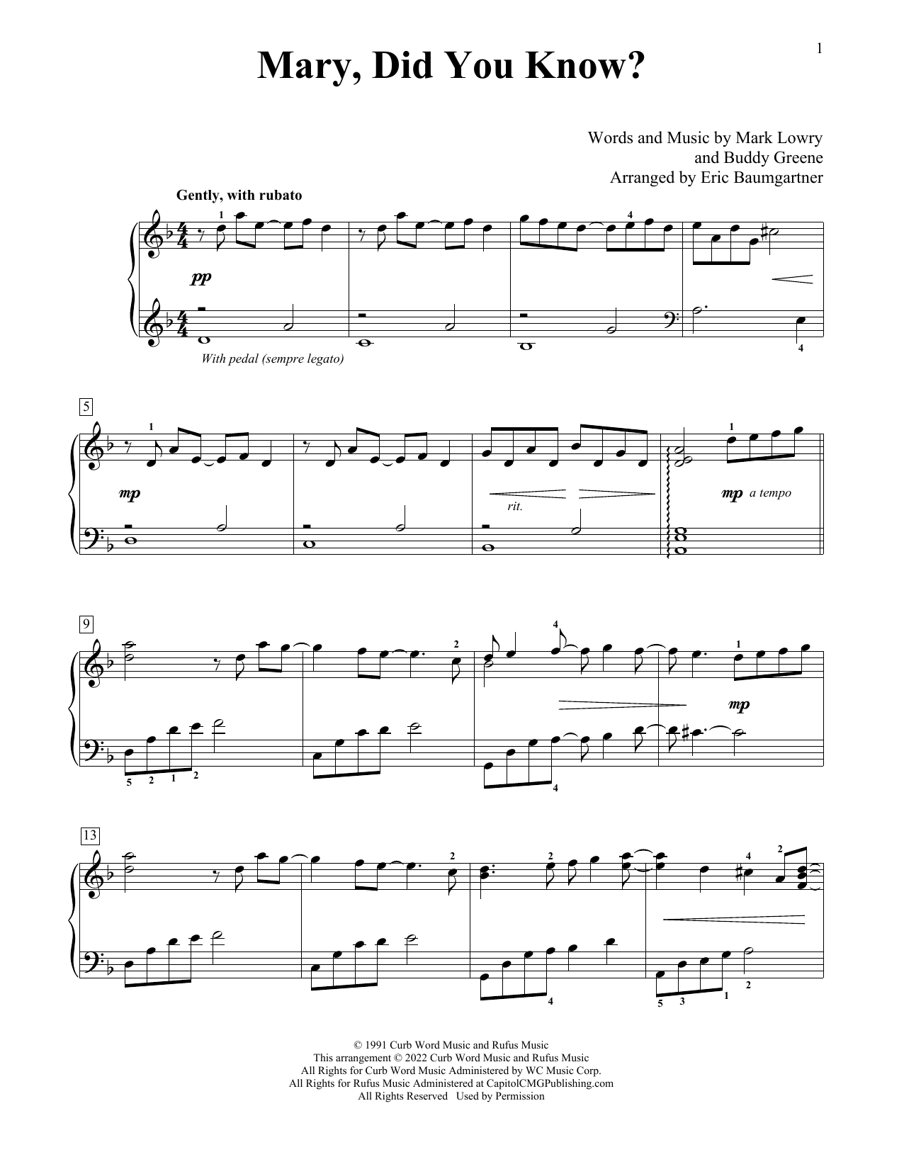 Produktgalerie: Seite 1 von 1 Mary, Did You Know? (arr. Eric Baumgartner), Mark Lowry, Klavier