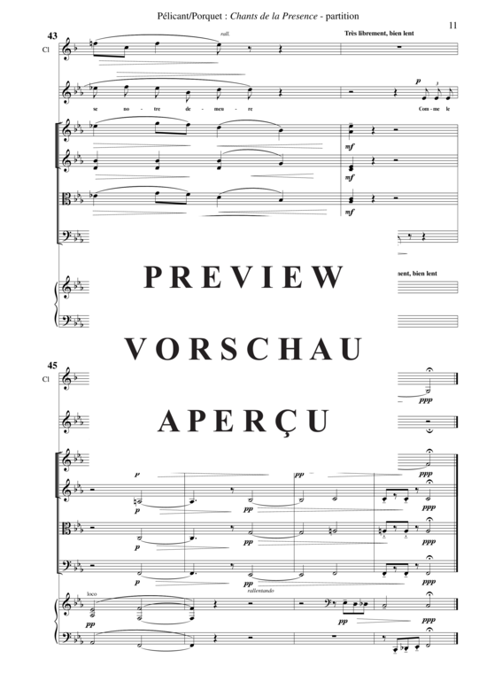 Product gallery: Page 14 of 21 Chants de la Présence , , (Mixed ensemble for soprano, clarinet in Bb + string quartet, piano)