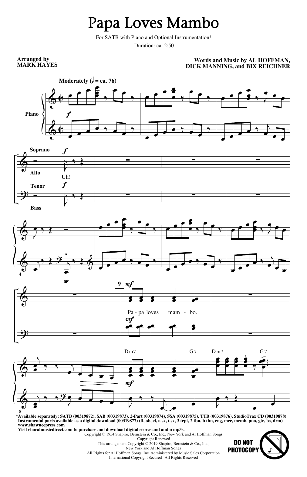 Product picture to: Papa Loves Mambo (arr. Mark Hayes)
