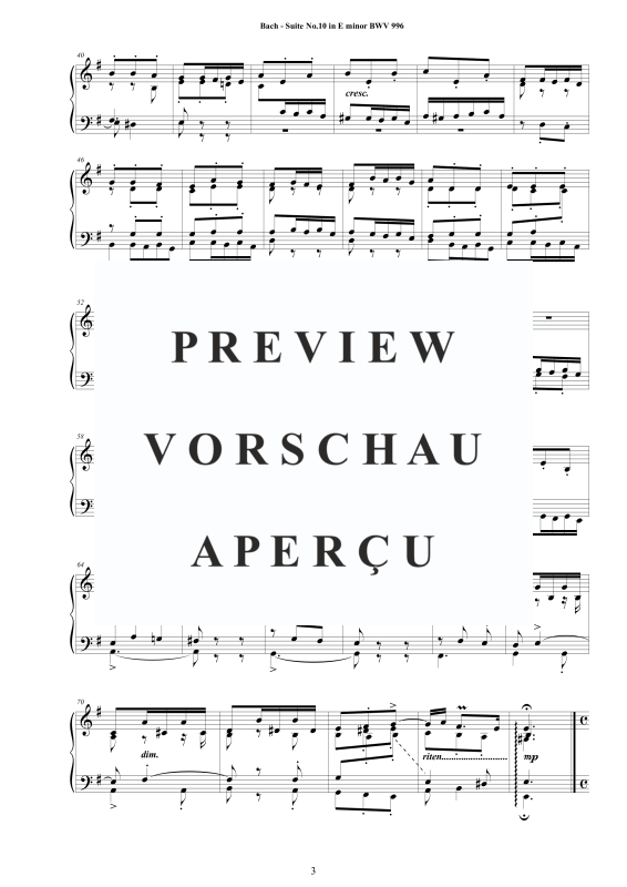 Produktgalerie: Seite 4 von 11 Piano Suite No.10 in E-Moll BWV 996 - Complete Piano Version, , Klavier Solo