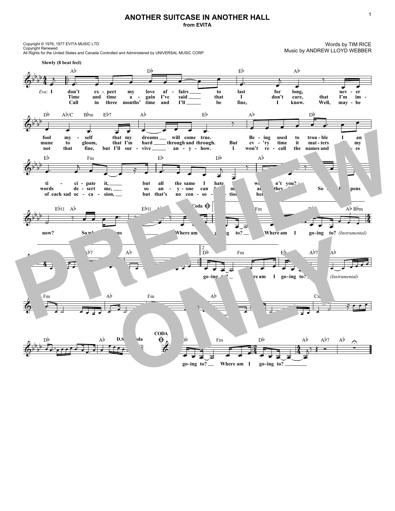 Product gallery: Page 1 of 1 Another Suitcase In Another Hall (from Evita), Andrew Lloyd Webber