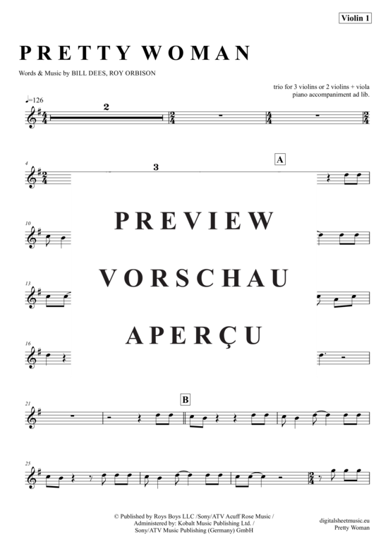Product gallery: Page 8 of 21 Pretty Woman , Orbison, Roy, (violin trio + piano)