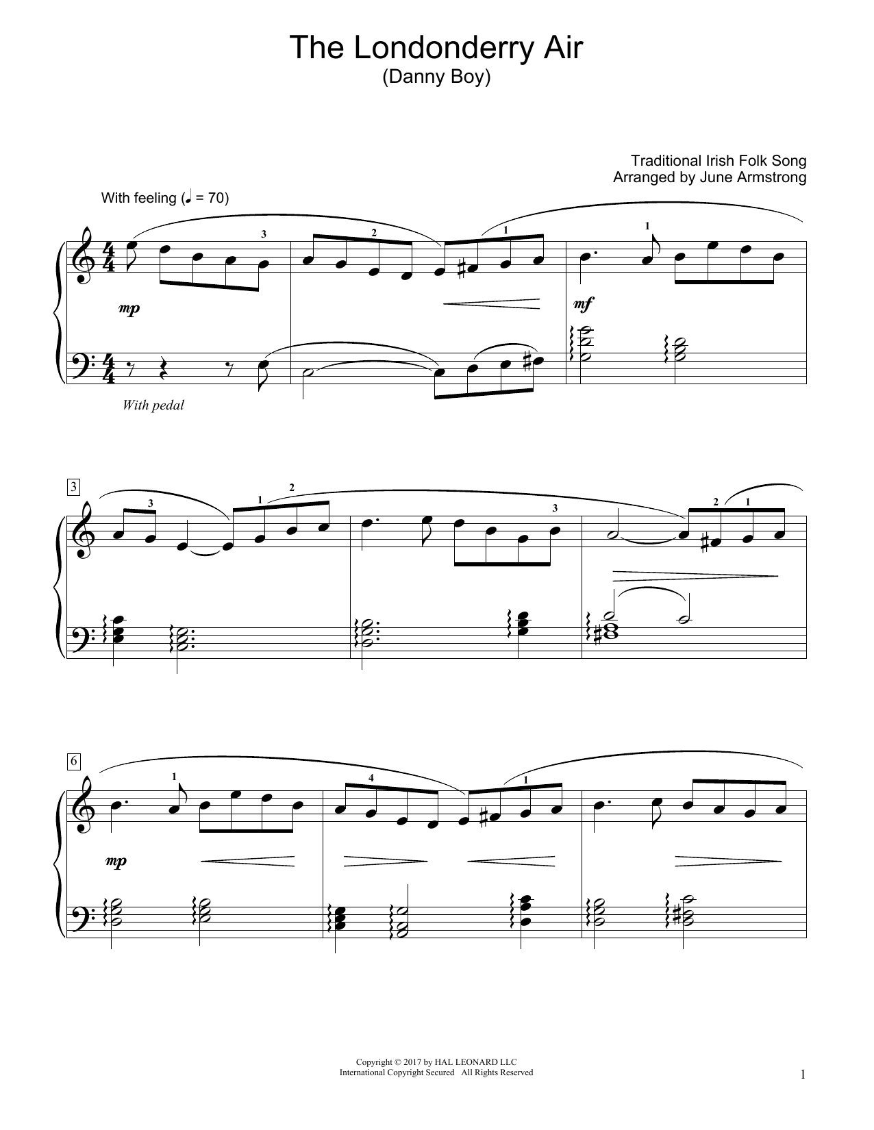 Product gallery: Page 1 of 1 The Londonderry Air (Danny Boy) (arr. June Armstrong), Traditional Irish Folk Song