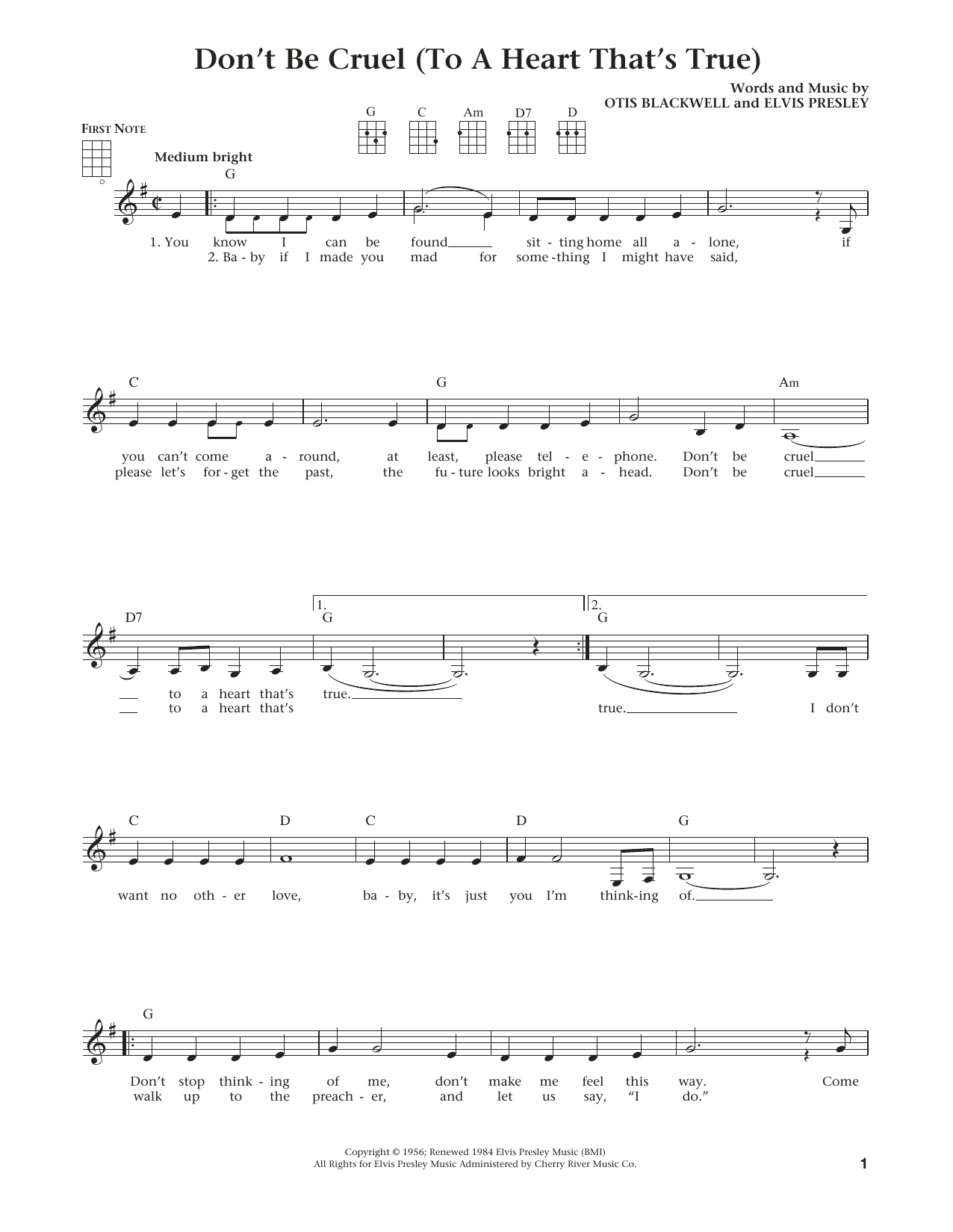 Product gallery: Page 1 of 1 Don't Be Cruel (To A Heart That's True) (from The Daily Ukulele) (arr. Liz and Jim Beloff), Elvis Presley