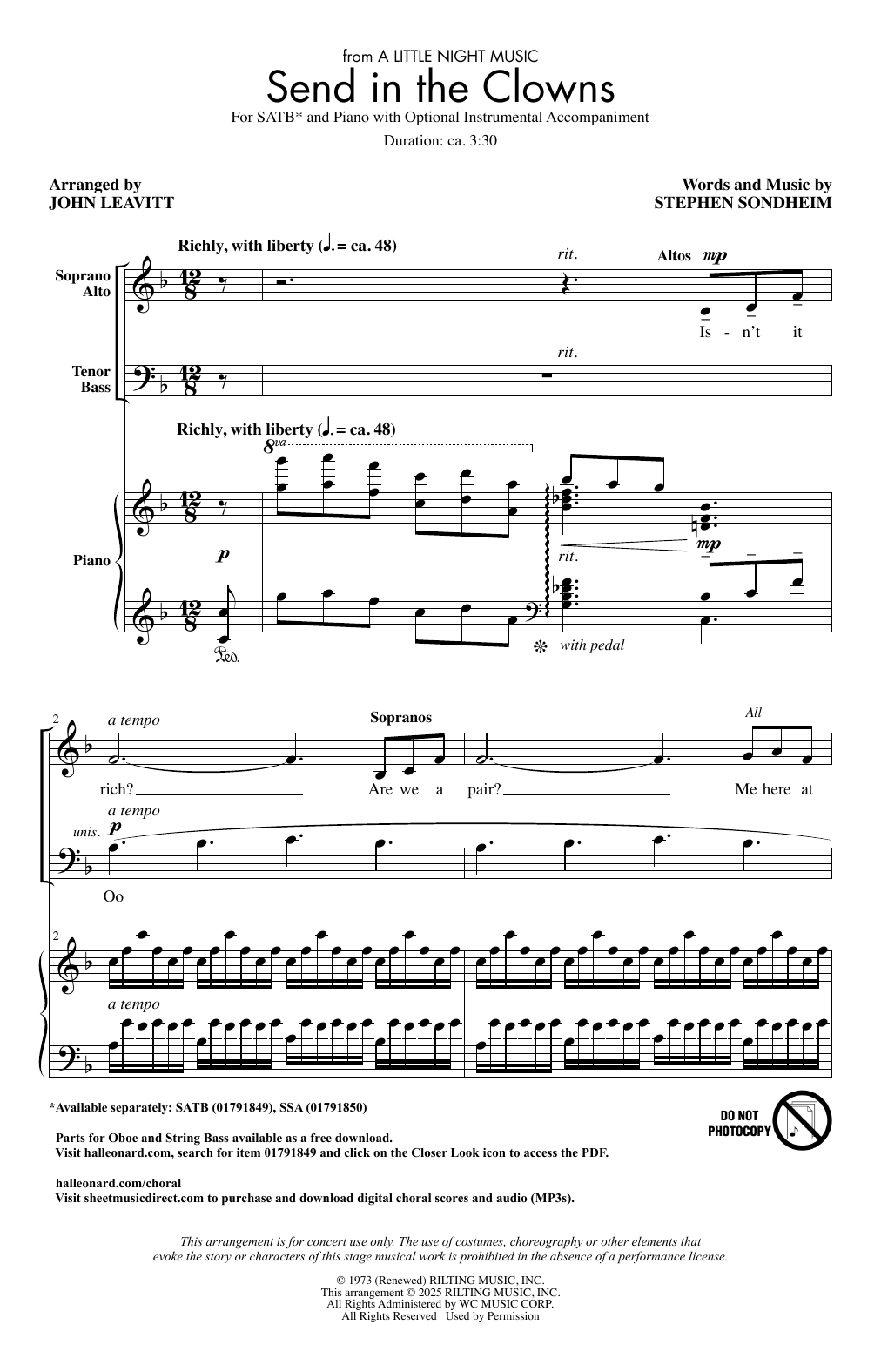 Produktbild zu: Send In The Clowns (arr. John Leavitt)