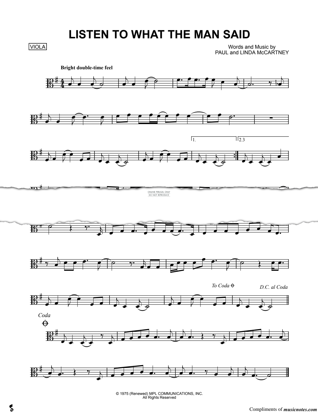 Produktgalerie: Seite 1 von 1 Listen To What The Man Said, Paul McCartney & Wings, Viola