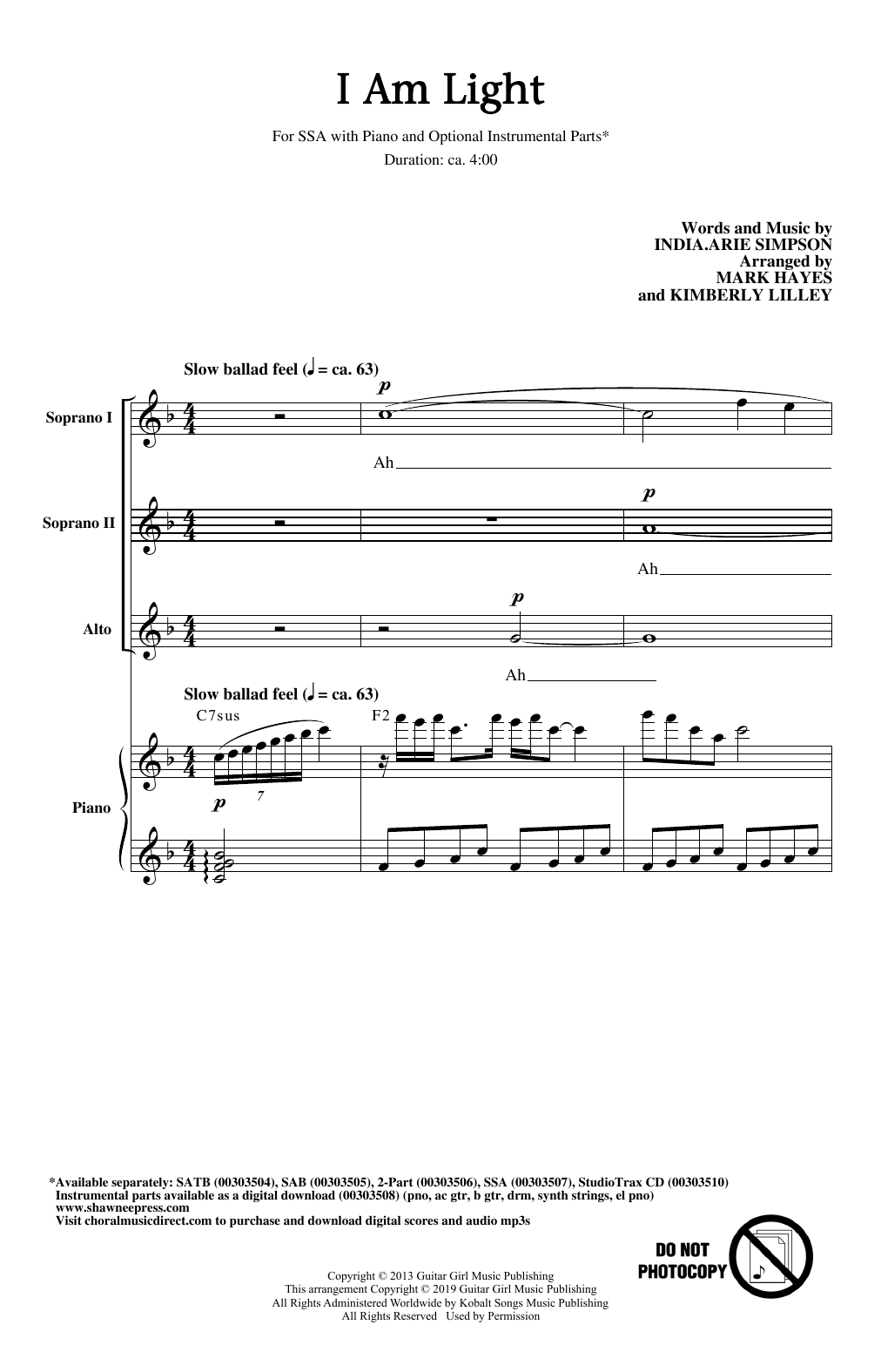 Produktgalerie: Seite 1 von 1 I Am Light (arr. Mark Hayes and Kimberly Lilley), India.Arie, Chor