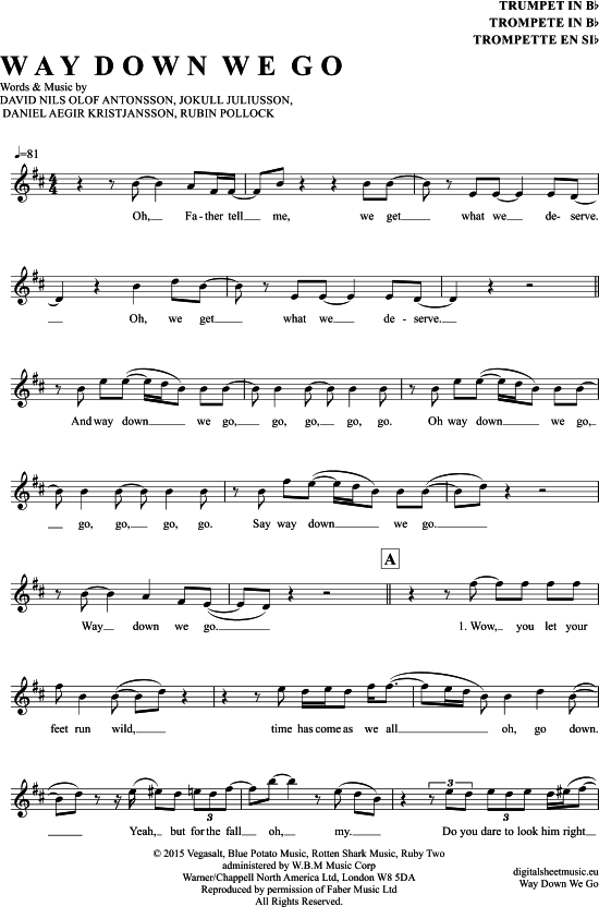 Produktgalerie: Seite 1 von 4 Way Down We Go , Kaleo, Trompete in B