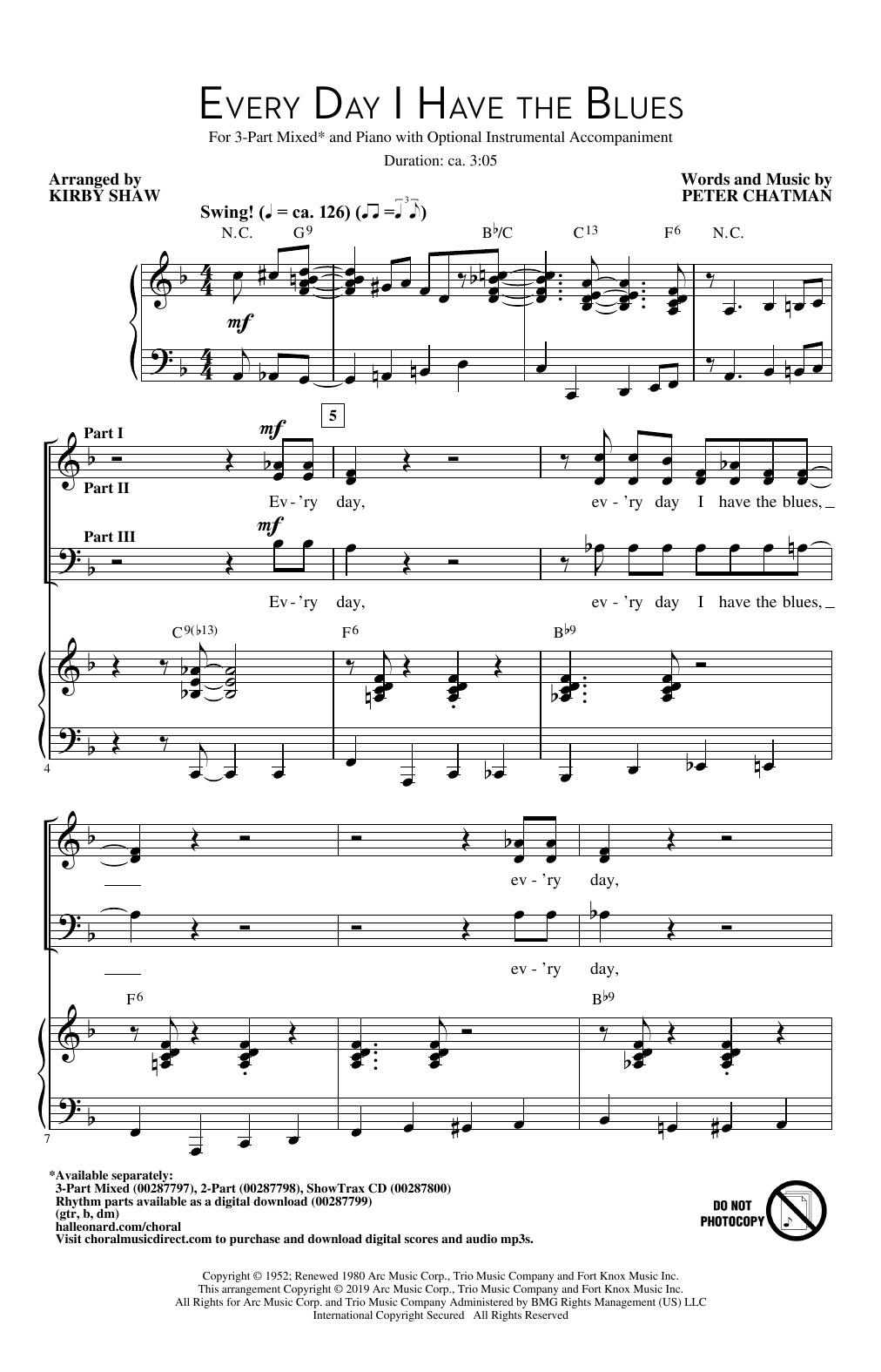 Produktbild zu: Every Day I Have The Blues (arr. Kirby Shaw)