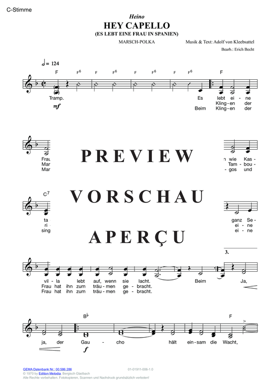 Produktgalerie: Seite 3 von 11 Hey Capello (Es lebt eine Frau in Spanien) , Heino,  (Melodie-Stimmen in C/B/Es)