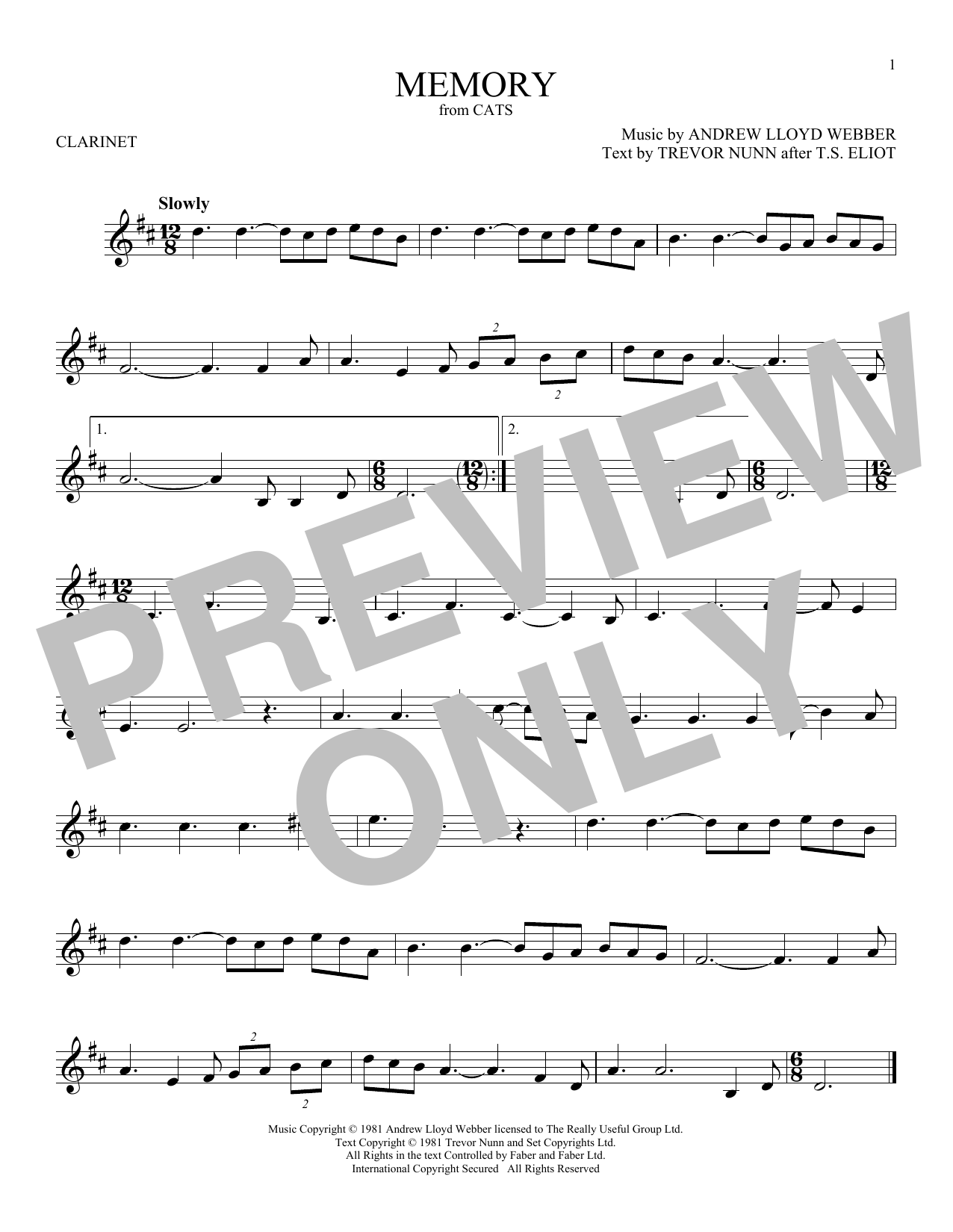 Product gallery: Page 1 of 1 Memory (from Cats), Andrew Lloyd Webber
