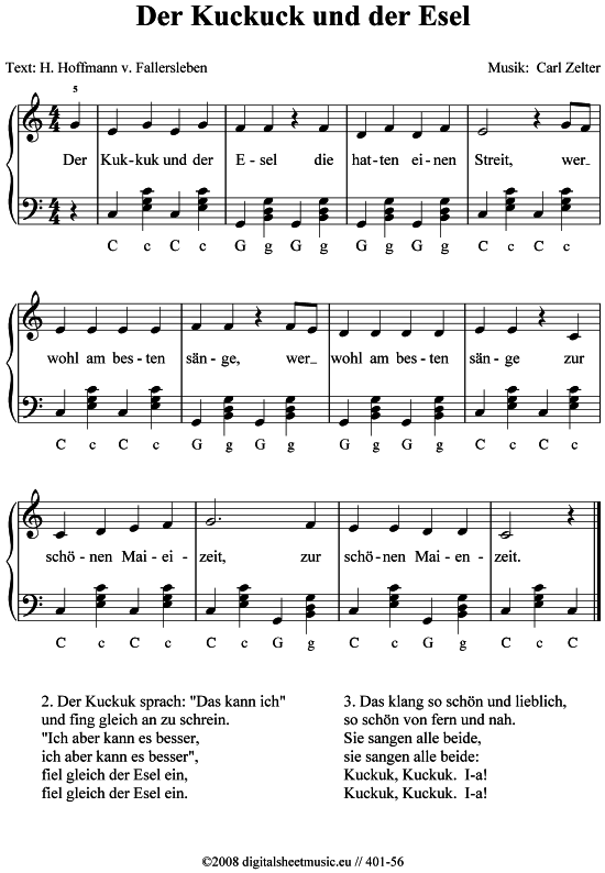 Product picture to: Der Kuckuck und der Esel Carl Zelter