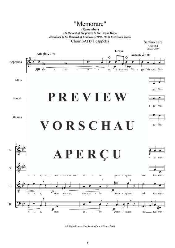 Product gallery: Page 2 of 11 Memorare - Gebet zur Jungfrau Maria von Bernard von Clairvaux, , Mixed Choir A Cappella