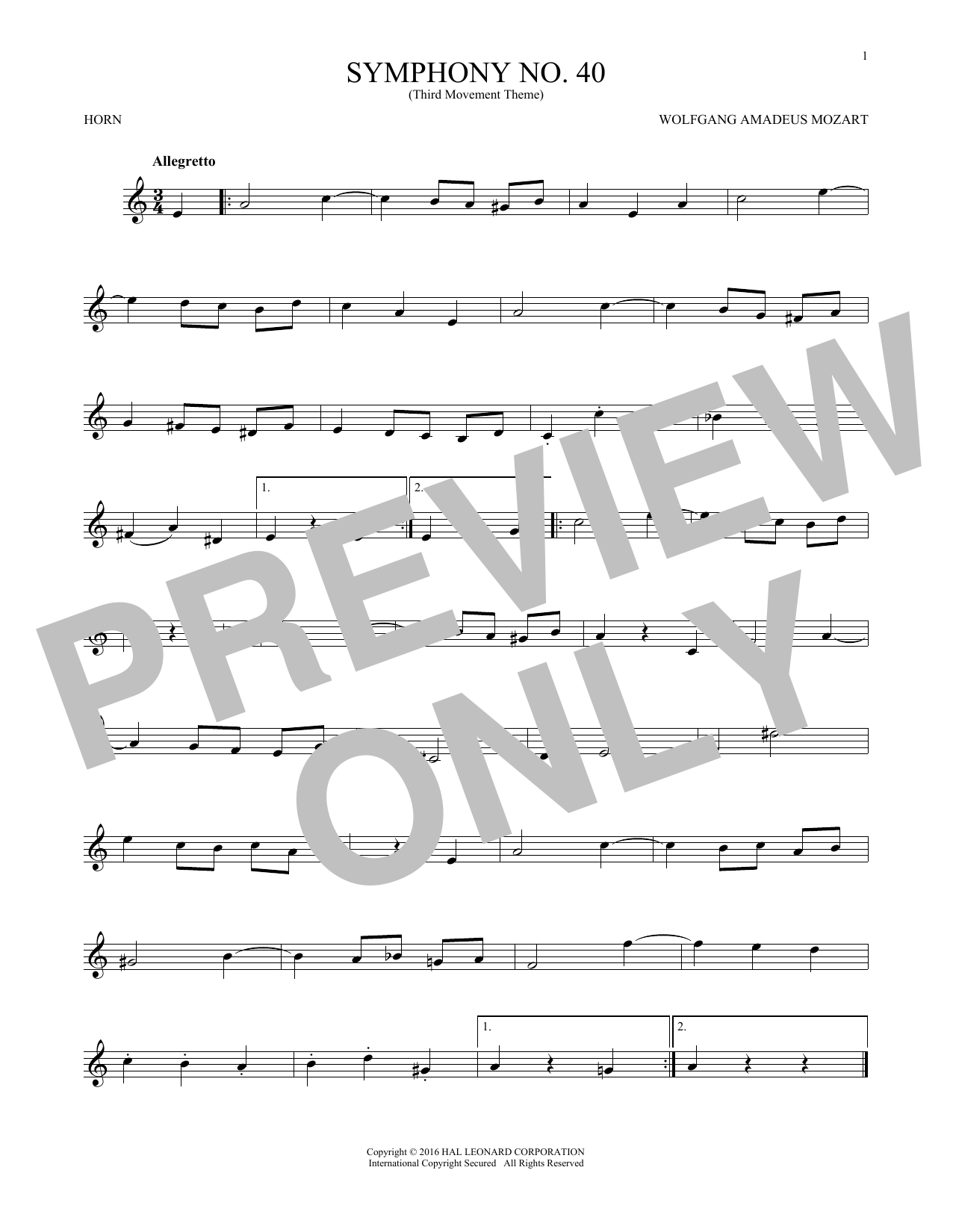 Produktgalerie: Seite 1 von 1 Symphony No. 40 In G Minor, Third Movement ("Minuet"), Wolfgang Amadeus Mozart, Horn