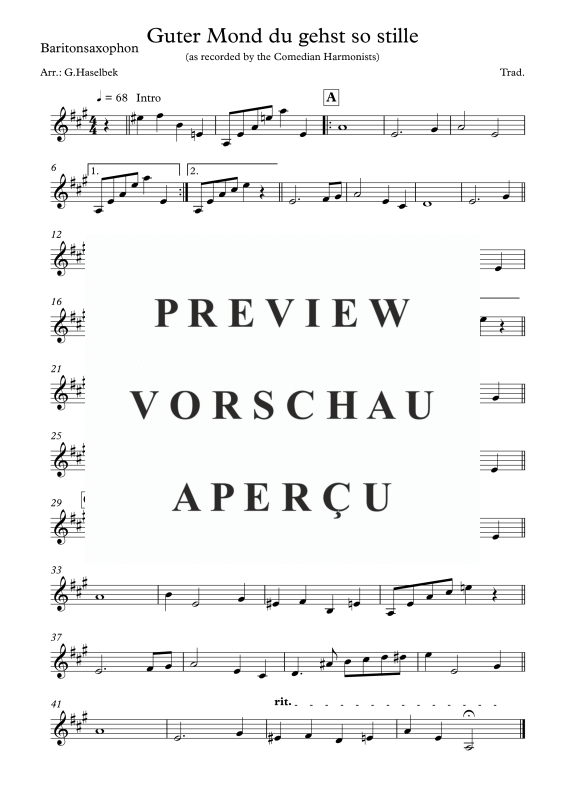 Product gallery: Page 8 of 8 Guter Mond du gehst so stille, Comedian Harmonists, (Saxophone Quartet AATB)