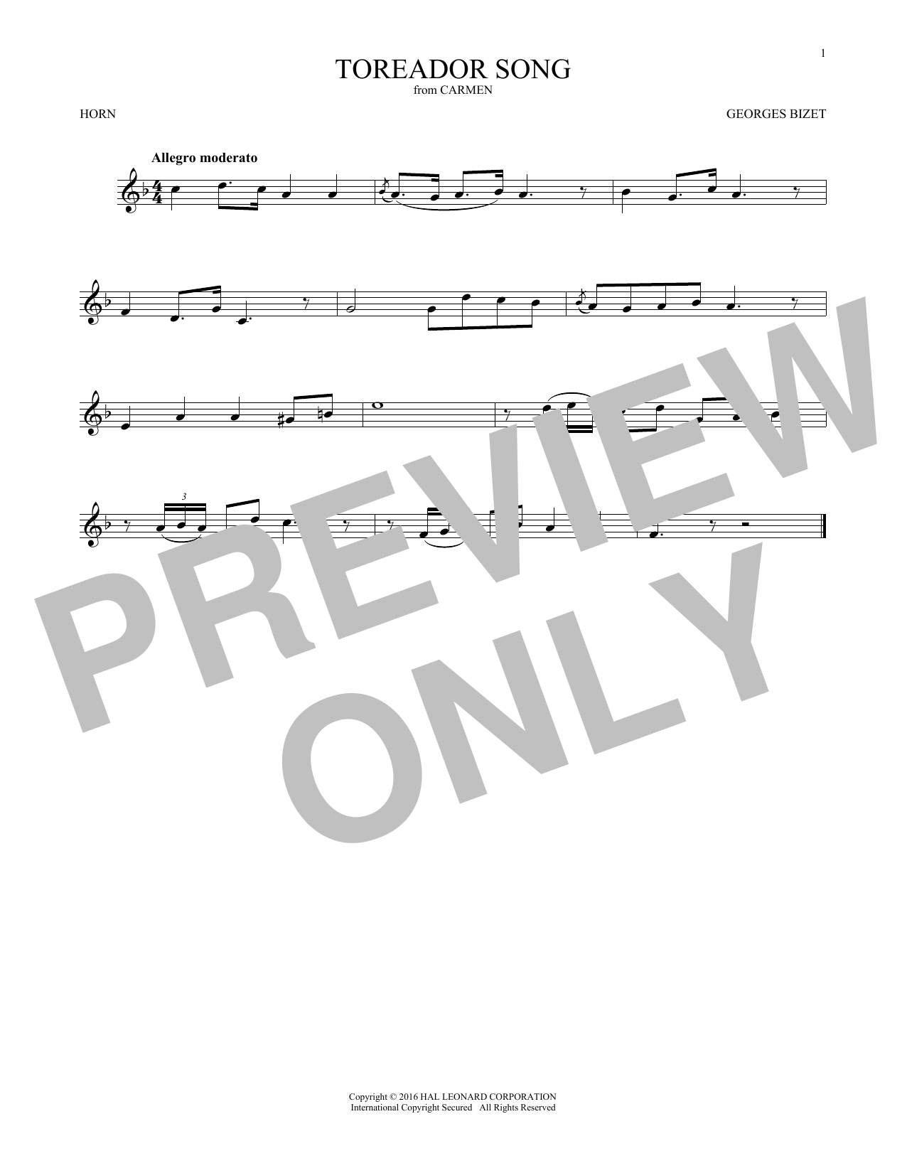 Produktgalerie: Seite 1 von 1 Toreador Song, Georges Bizet, Horn