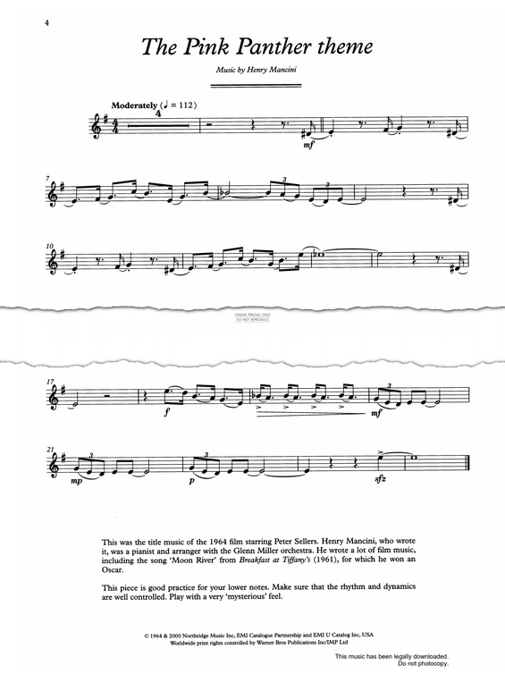 Produktgalerie: Seite 1 von 1 The Pink Panther, Henry Mancini, Flöte, Klavier