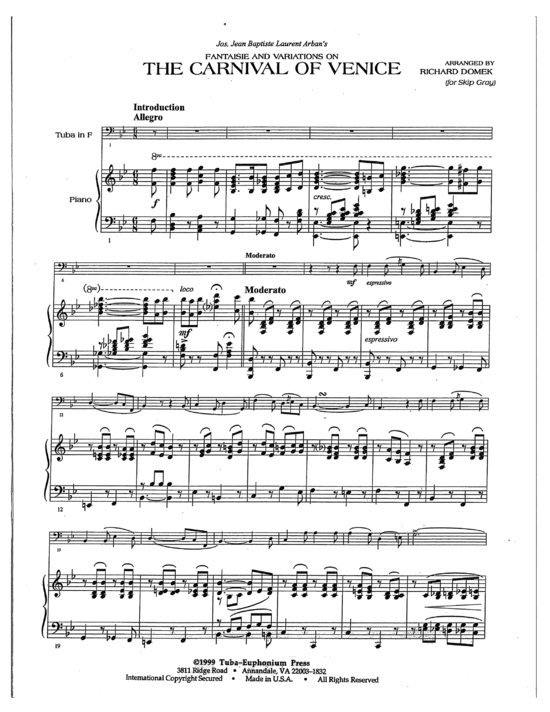 Product picture to: Fantaisie and Variations on The Carnival of Venice Jean Baptiste Arban