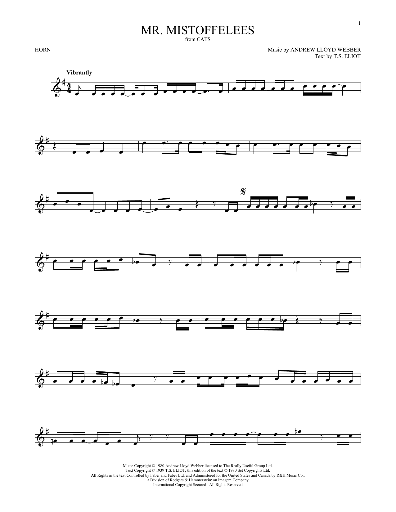 Produktgalerie: Seite 1 von 1 Mr. Mistoffelees (from Cats), Andrew Lloyd Webber, Horn