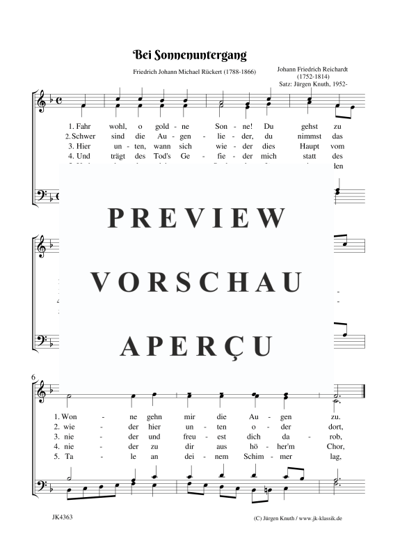 Produktbild zu: Bei Sonnenuntergang (Fahr wohl, du goldne Sonne)Johann Friedrich Reichardt