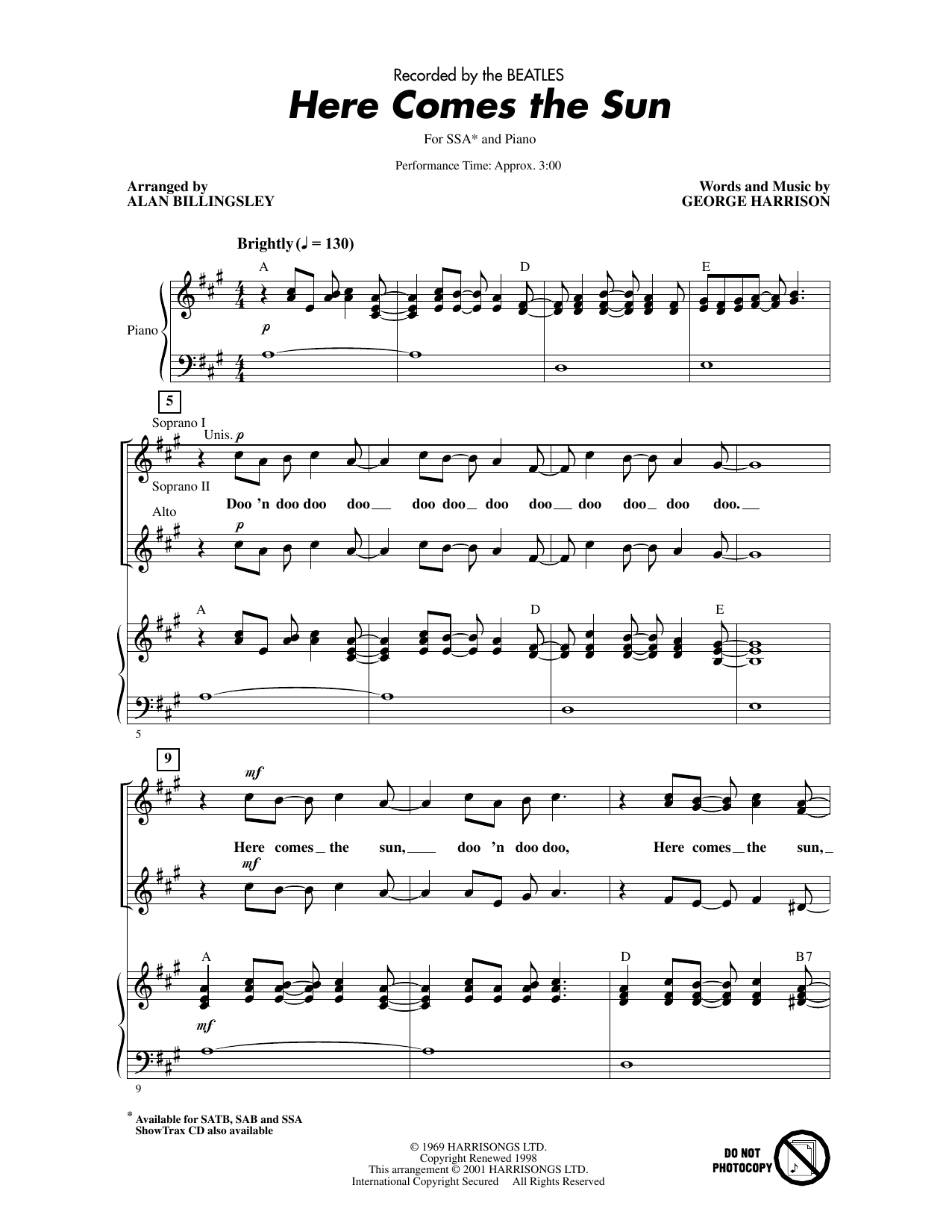 Produktgalerie: Seite 1 von 1 Here Comes The Sun (arr. Alan Billingsley), The Beatles, Chor
