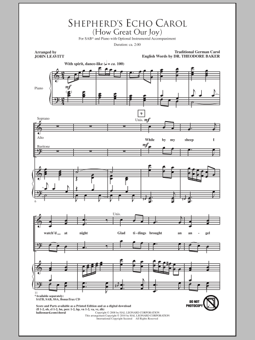 Product picture to: Shepherd's Echo Carol (How Great Our Joy) (arr. John Leavitt)