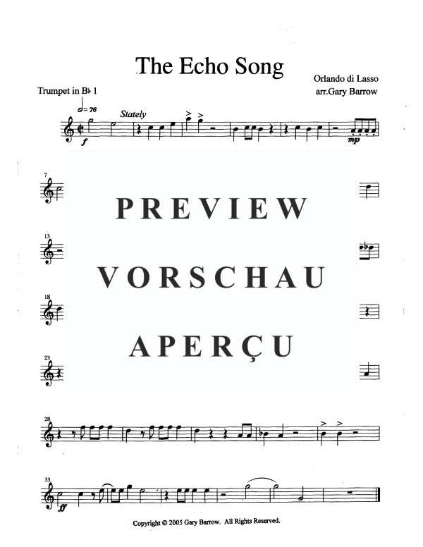 Produktgalerie: Seite 6 von 11 The Echo Song, , Blechbläser Oktett - 2 Trompeten, 2 Hörner und 4 Posaunen
