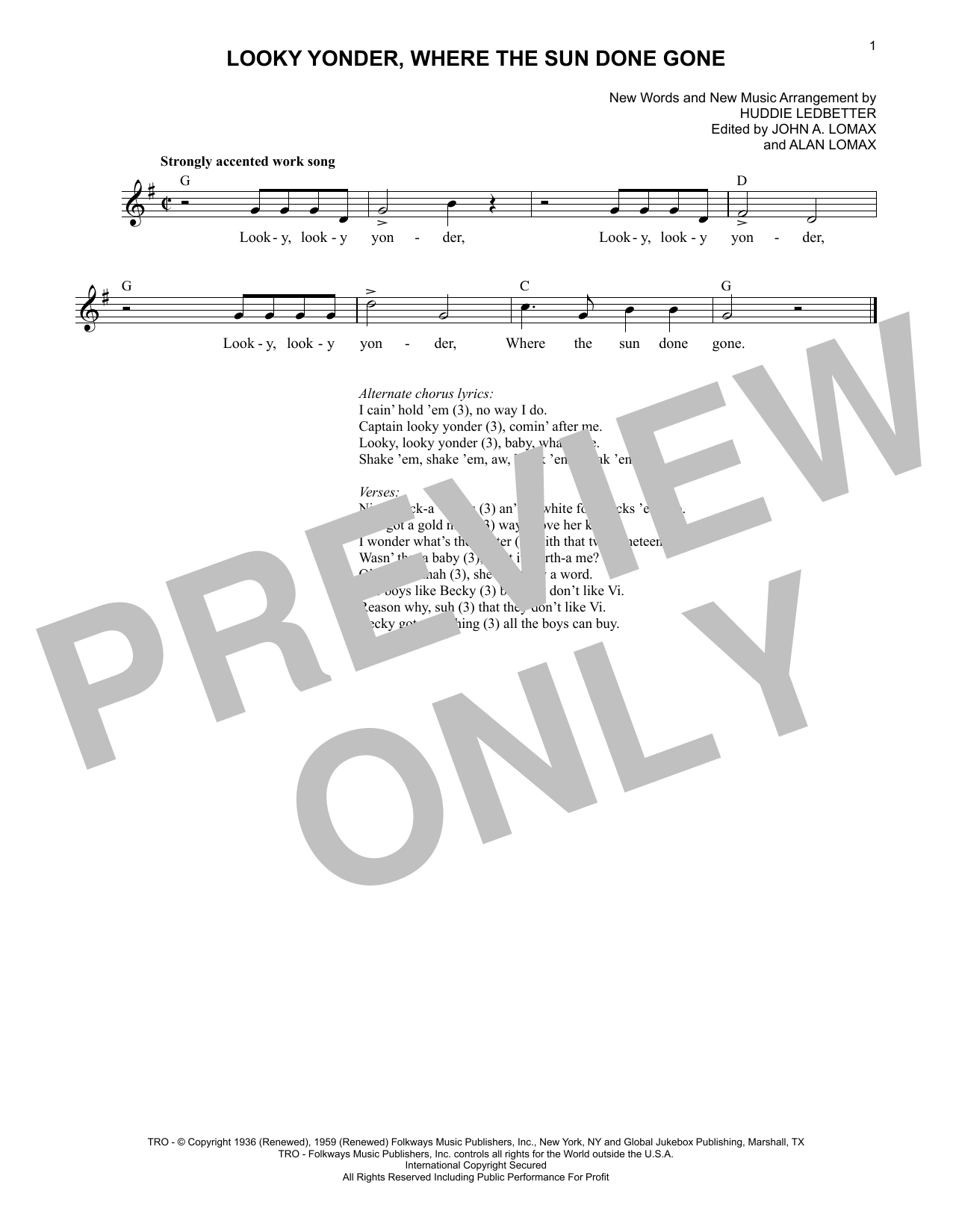 Produktgalerie: Seite 1 von 1 Looky Yonder, Where The Sun Done Gone, Lead Belly, Melodieinstrument