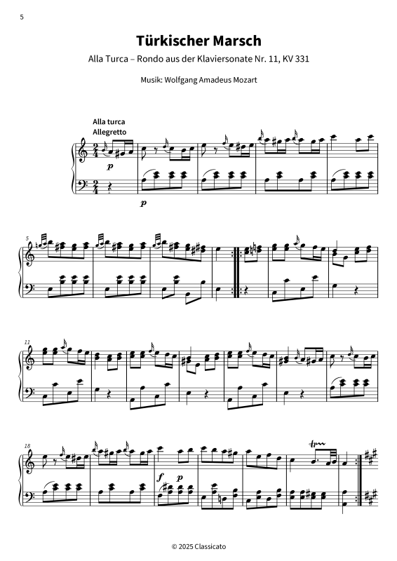 gallery: Türkischer Marsch - Alla Turca - Rondo aus der Klaviersonate Nr. 11, KV 331, , (Klavier Solo)