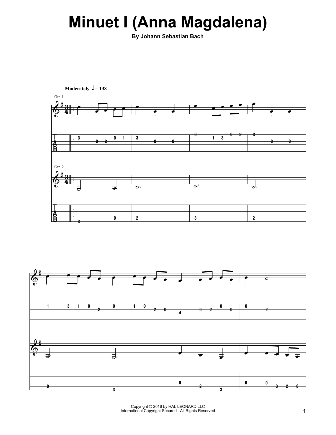 Produktgalerie: Seite 1 von 1 Minuet I (Anna Magdalena), Johann Sebastian Bach, Gitarre