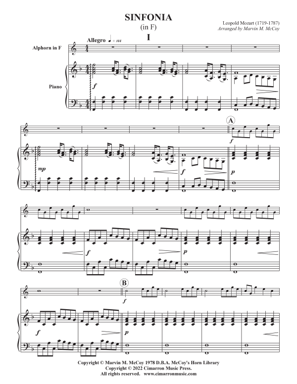 Produktgalerie: Seite 1 von 11 Sinfonia in F, , Alphorn in F und Klavier