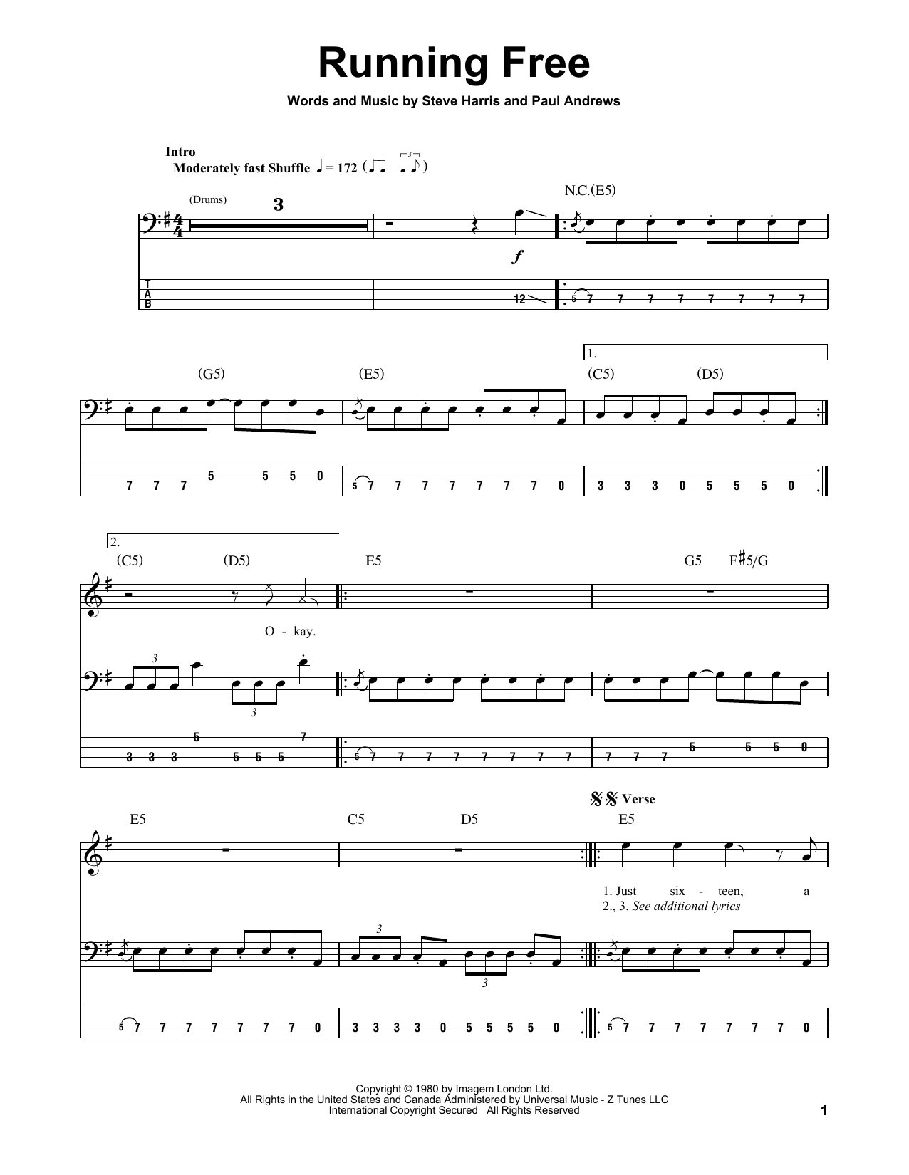 Produktgalerie: Seite 1 von 1 Running Free, Iron Maiden, E-Bass