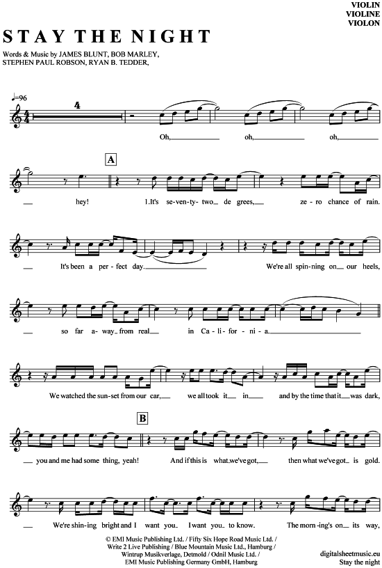 Product gallery: Page 1 of 4 Stay the night , Blunt, James, (violin)