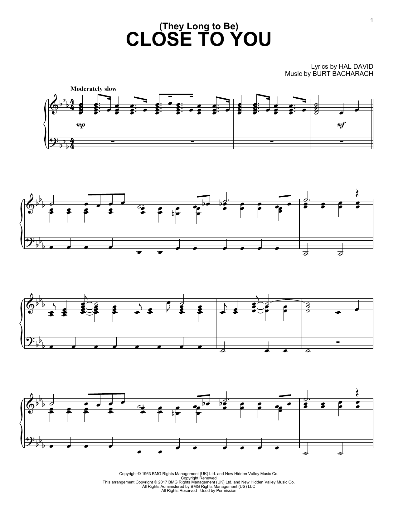 Product gallery: Page 1 of 1 (They Long To Be) Close To You, Burt Bacharach