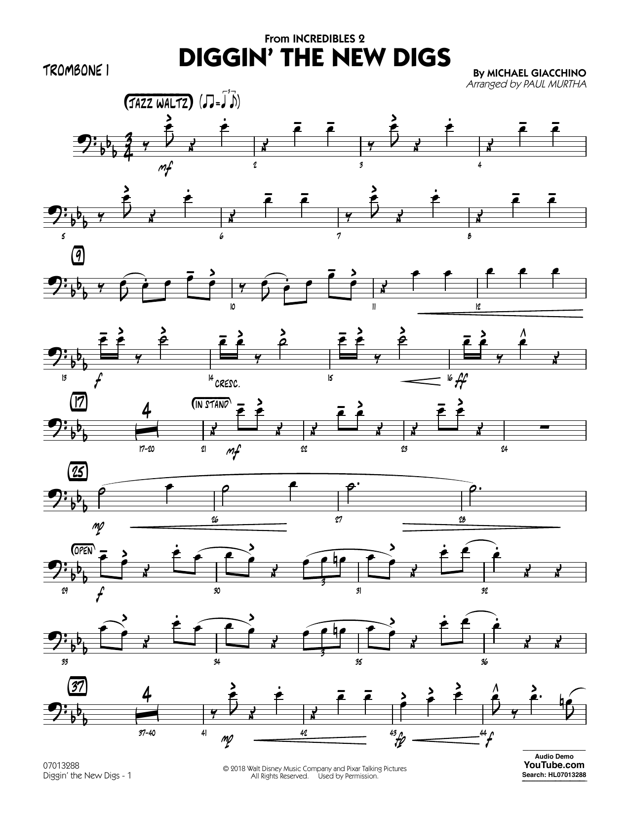 Produktgalerie: Seite 1 von 1 Diggin' the New Digs (from Incredibles 2) (arr. Paul Murtha) - Trombone 1, 
