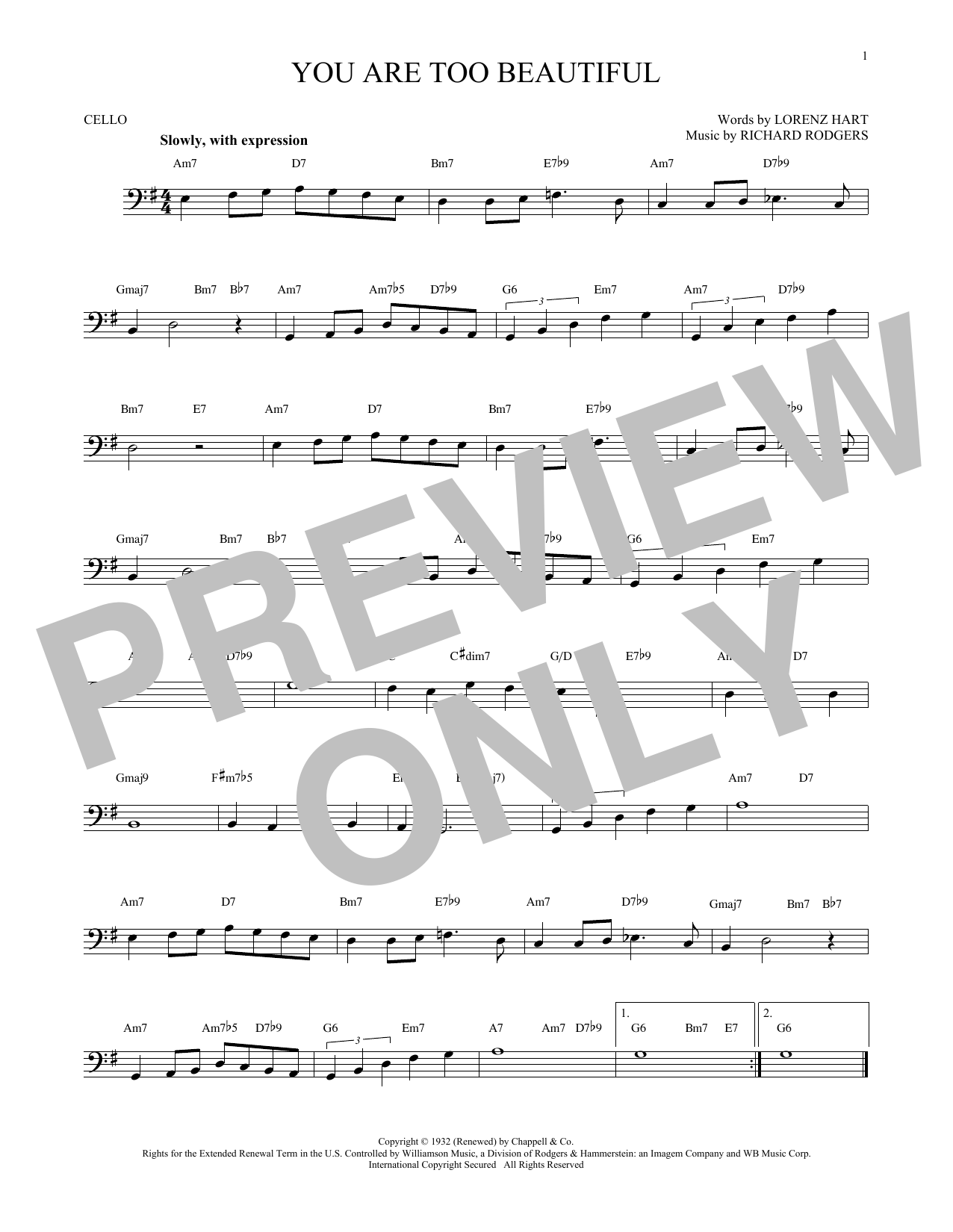 Produktgalerie: Seite 1 von 1 You Are Too Beautiful, Rodgers & Hart, Violoncello