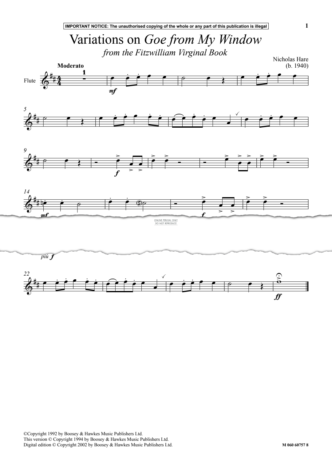 Produktgalerie: Seite 1 von 1 Variations On Goe From My Window from 'The Fitzwilliam Virginal Book', Nicholas Hare, Flöte