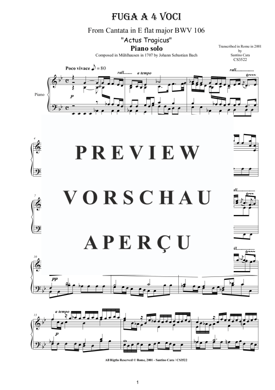Produktgalerie: Seite 2 von 3 Sonatina (Fuga a 4 voci in E flat major) BWV 106 "Actus Tragicus", , Klavier Solo