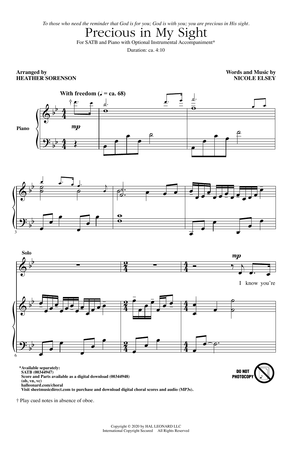 Produktbild zu: Precious In My Sight (arr. Heather Sorenson)