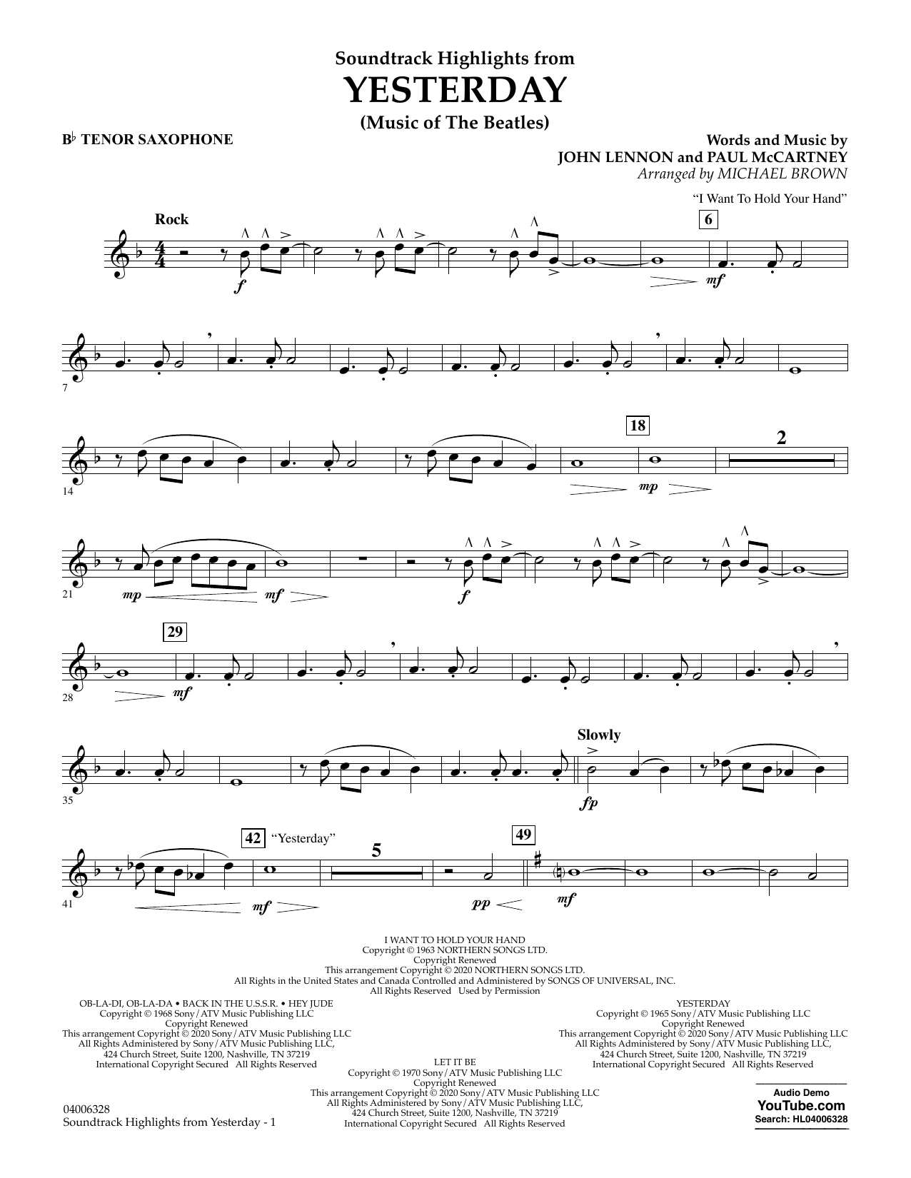 Produktgalerie: Seite 1 von 1 Highlights from Yesterday (Music Of The Beatles) (arr. Michael Brown) - Bb Tenor Saxophone, The Beatles, Ensemble