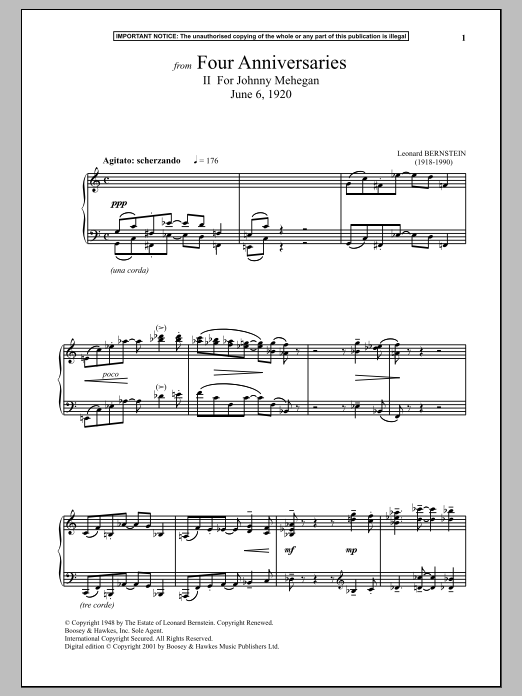 Product gallery: Page 1 of 1 Four Anniversaries, II. For Johnny Mehegan, June 6, 1920, Leonard Bernstein
