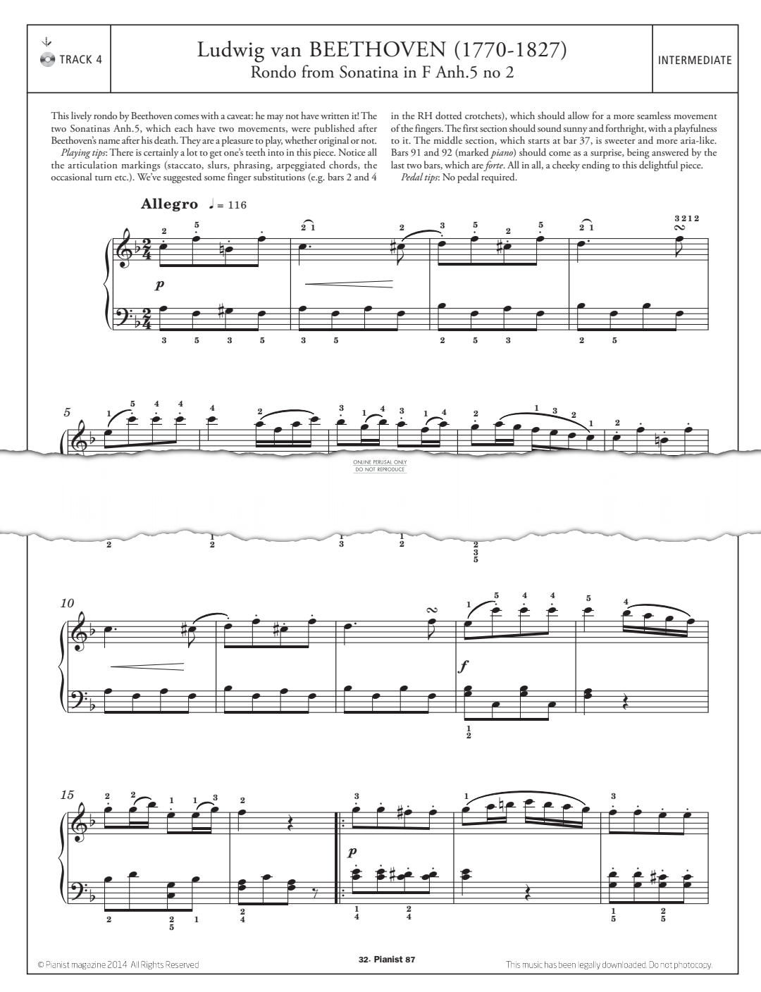 Product gallery: Page 1 of 1 Rondo from Sonatina in F Anh. 5, No.2, Ludwig van Beethoven