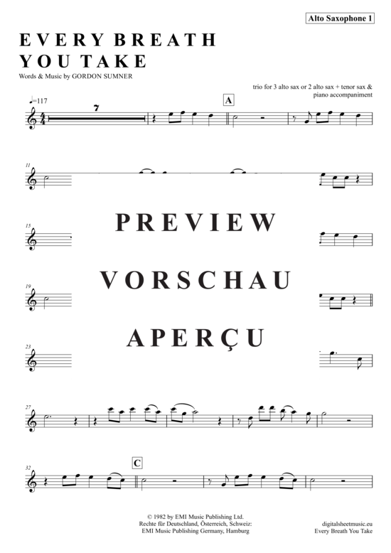 Product gallery: Page 8 of 21 Every breath you take (Saxophon Trio AAA(T) , Police, The,  + piano)