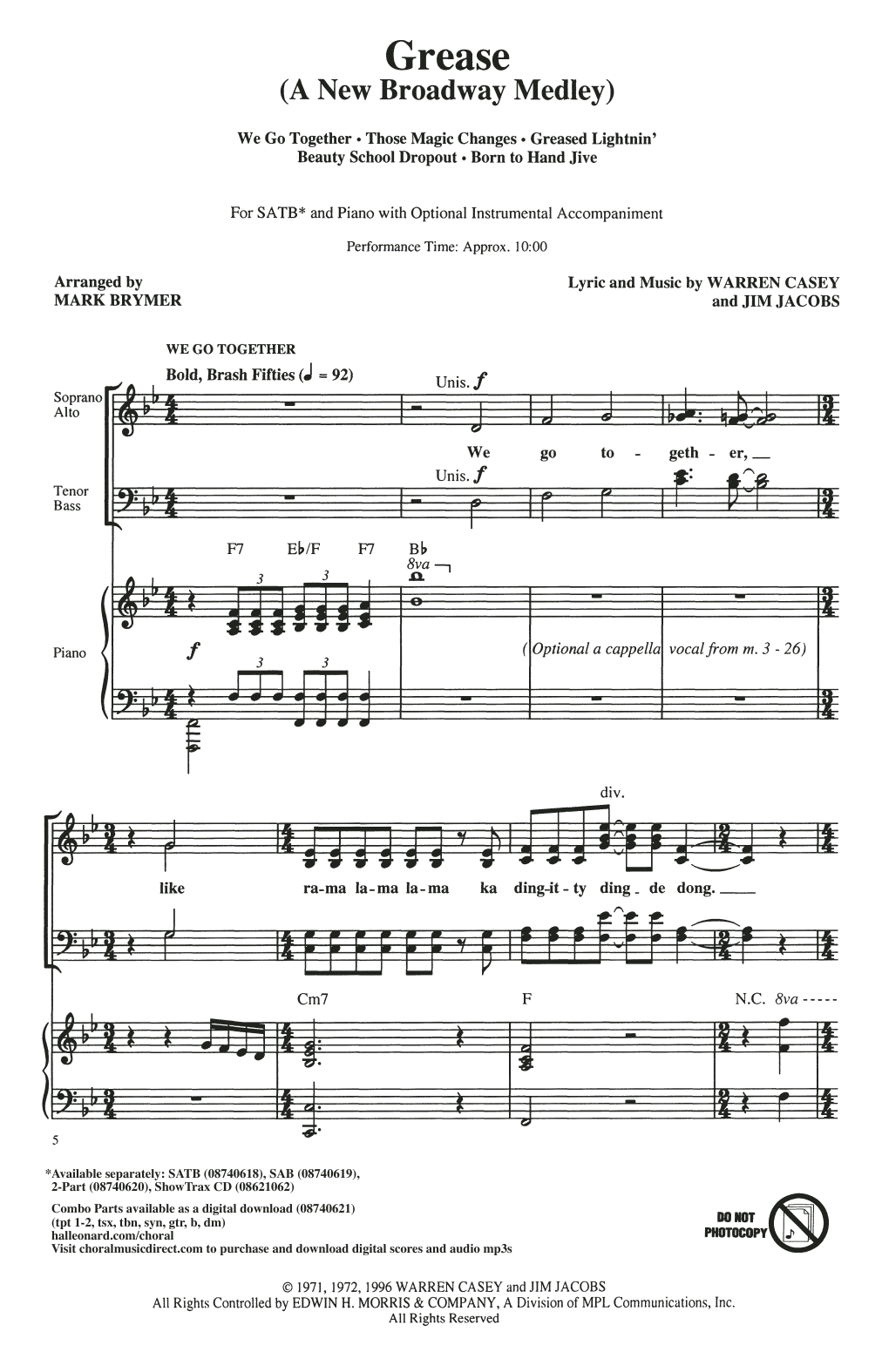Produktgalerie: Seite 1 von 1 Grease: A New Broadway Medley (arr. Mark Brymer), Jim Jacobs & Warren Casey, Chor