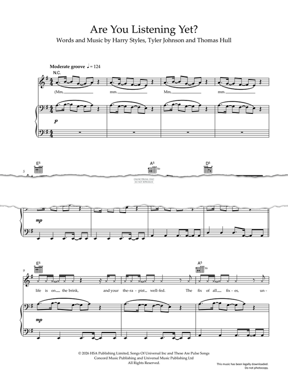 Produktgalerie: Seite 1 von 1 Are You Listening Yet?, Harry Styles, Gesang, Gitarre, Klavier