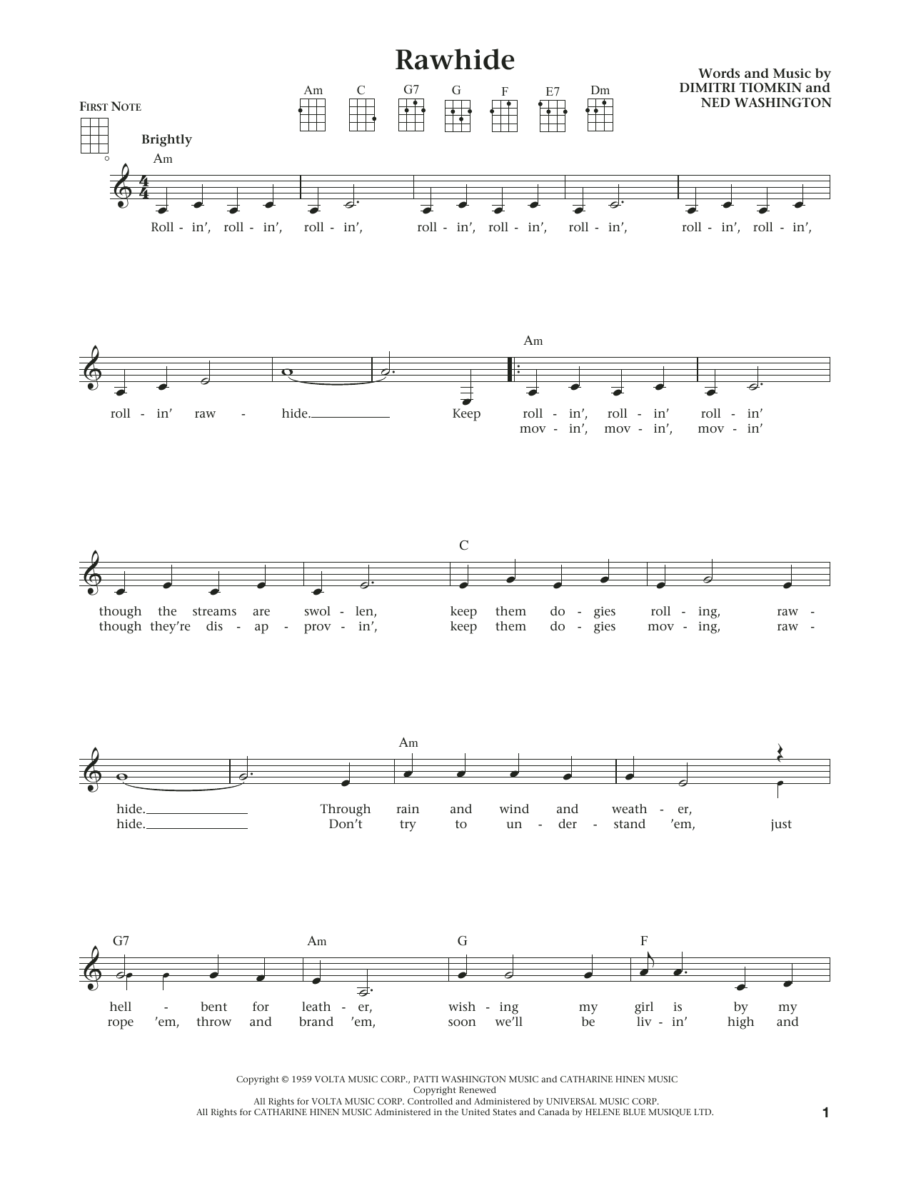 Product gallery: Page 1 of 1 Rawhide (from The Daily Ukulele) (arr. Liz and Jim Beloff), Ned Washington