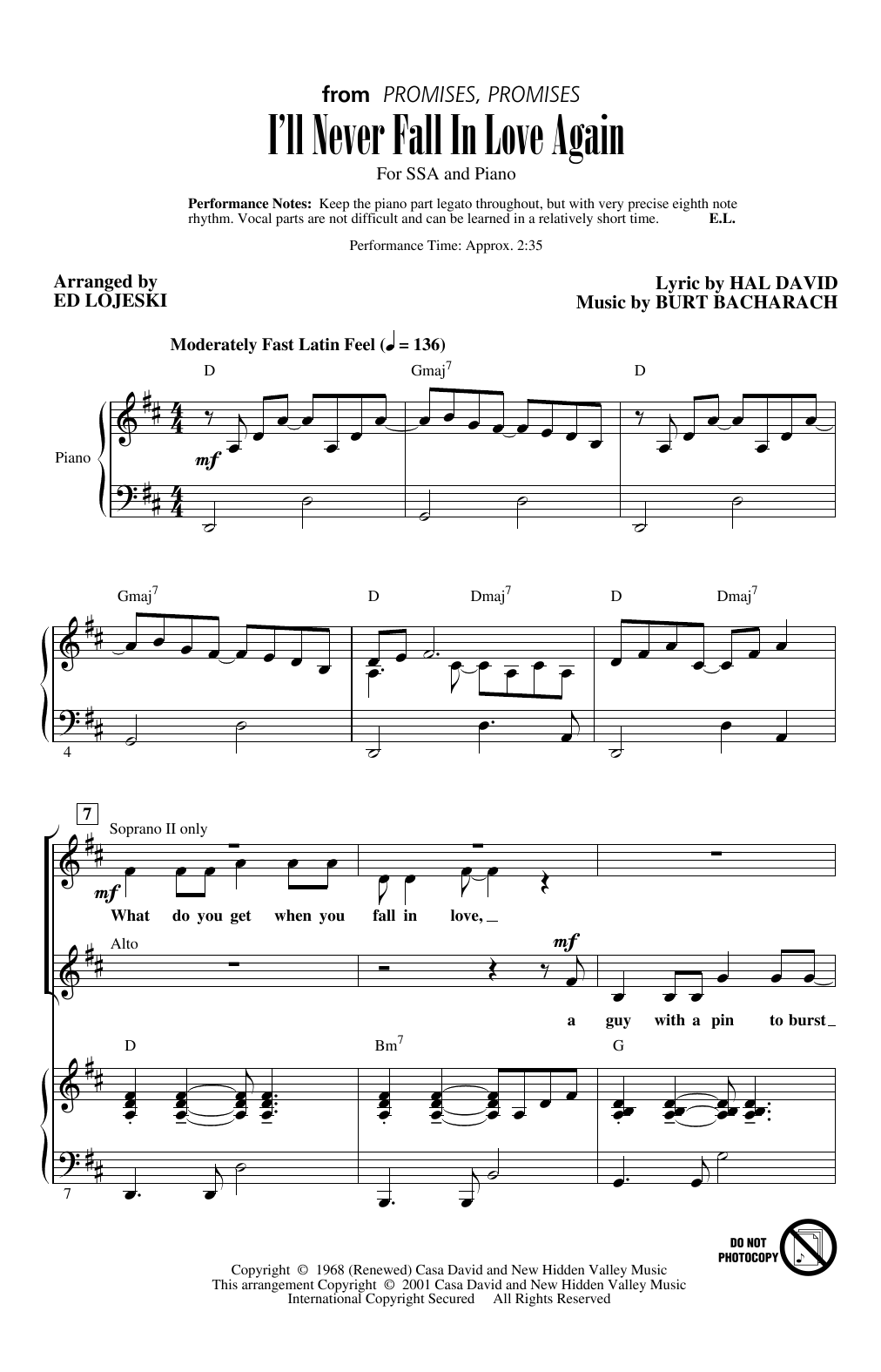 Produktgalerie: Seite 1 von 1 I'll Never Fall In Love Again (arr. Ed Lojeski), Dionne Warwick, Chor